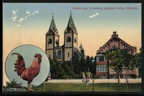 AK Arenberg, Ortspartie mit Kirche, Roter Hahn