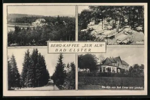 AK Bad Elster, Gasthaus Berg-Kaffe Zur Alm mit Garten, Inh. Kurt Rüprich