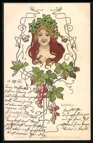 Künstler-AK E. Döcker: Blonde Schönheit mit Blumenkranz im Haar, Jugendstil