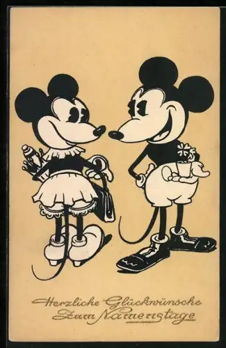 AK Mickey Mouse beim Flirt mit Minnie