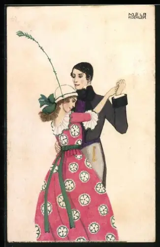 Künstler-AK Mela Köhler: Tanzendes Paar vor weissem Hintergrund