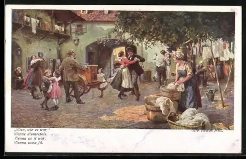 Künstler-AK Wien wie es war, Leierkasten-Spieler spielt zum Tanz auf