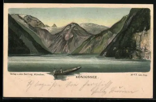 Lithographie Seiling Nr. 43, Königssee, Berg mit Gesicht / Berggesicht, Berggesichter
