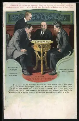 AK Schachmeister Walbrodt und Weltschachmeister Dr. Emanuel Lasker spielen Salta