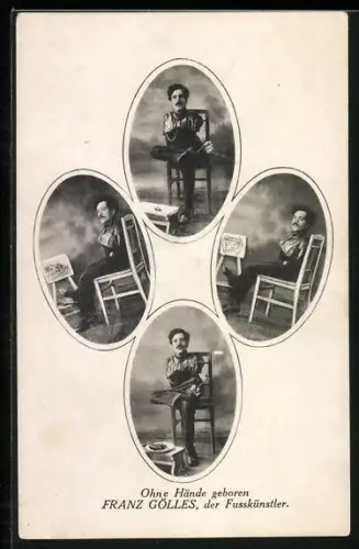 AK Fusskünstler Franz Gölles, ohne Hände geboren