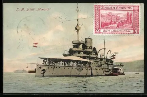 AK Kriegsschiff SM Schiff Monarch auf See