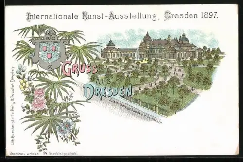 AK Dresden, Internationale Kunst-Ausstellung 1897, Blick auf das Ausstellungsgebäude v. d. Lennéstr.