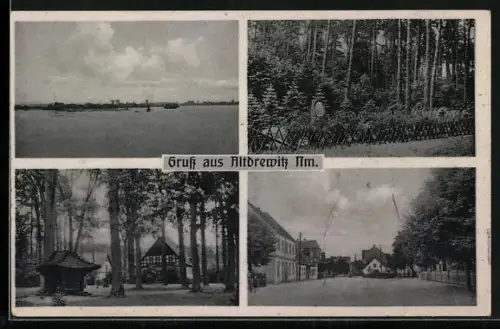 AK Altdrewitz /Nm., Strassenpartie im Ort, Partie am Wald