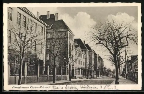 AK Cuestrin / Kostrzyn, Strassenpartie an der Pionier-Kaserne