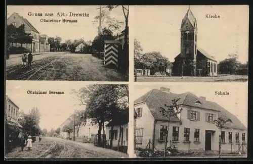 AK Alt-Drewitz, Cüstriner Strasse, Kirche, Schule