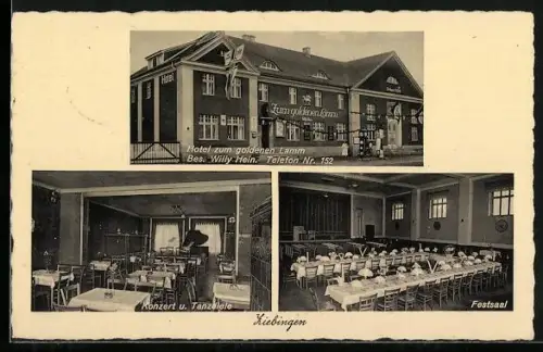 AK Ziebingen, Hotel zum goldenen Lamm, Bes. Willy Hein, Konzert- u. Tanzdiele, Festsaal