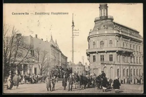 AK Czernowitz, Enzenberg Hauptstrasse mit Kutschen