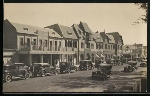 Foto-AK Windhoeck, Kaiserstrasse mit Firma Otto Mühr