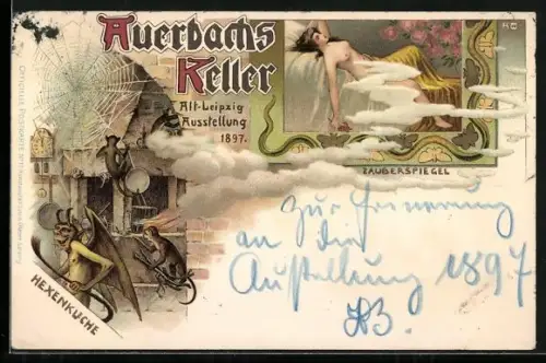 Lithographie Leipzig, Ausstellung 1897, Gasthof Auerbachs Keller