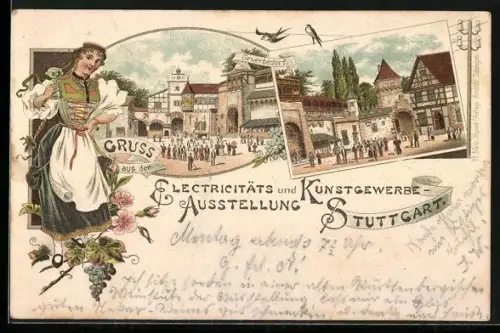 Lithographie Stuttgart, Electricitäts- und Kunstgewerbe-Ausstellung, Gewerbedorf