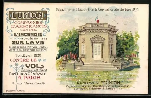 Künstler-AK Turin, Exposition Internationale 1911, Pavillon de L`Union
