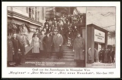 AK Wien, Ausstellungen Der Mensch, Hygiene, Der neue Haushalt 1925, Eröffnung durch Hainisch