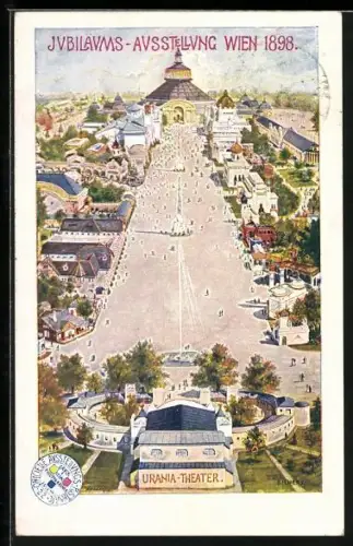 AK Wien, Jubiläums-Ausstellung 1898. Festplatz mit Urania-Theater
