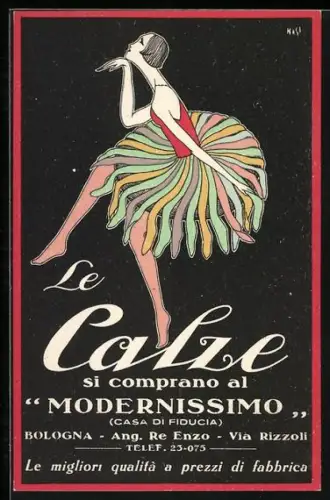 AK Tanzende Dame, Reklame für Le Calze Strumpfhosen
