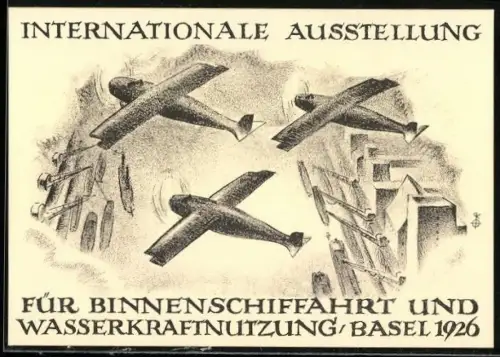Künstler-AK Basel, Internationale Ausstellung für Binnenschiffahrt und Wasserkraftnutzung 1926