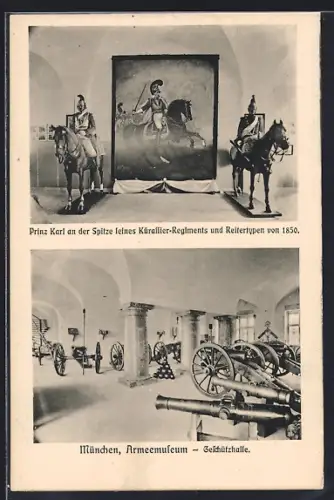 AK München, Das Armeemuseum, Die Geschützhalle mit Kanonen, Prinz Karl Gemälde