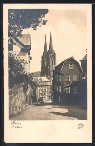 AK Marburg, am Roten Graben, Blick zur Kirche