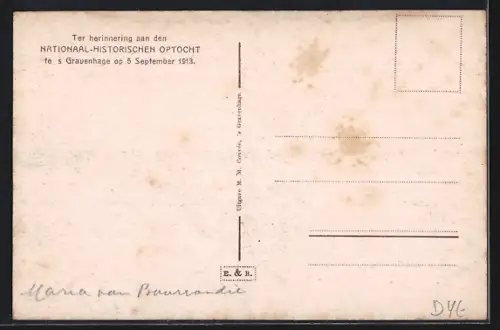 AK `s-Gravenhage, Ter herinnering aan den Nationaal-Historischen Optocht, 5. September 1913