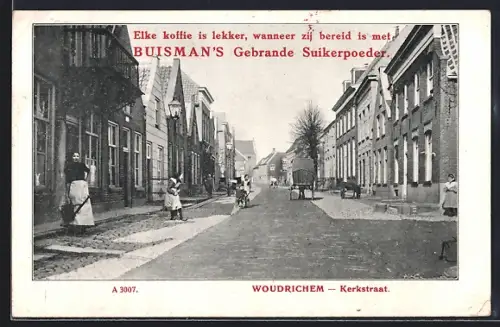 AK Woudrichem, Kerkstraat, Buisman`s Gebrande Suikerpoeder, Reklame