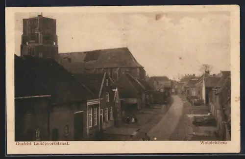 AK Woudrichem, Gezicht Landpoortstraat aus der Vogelschau