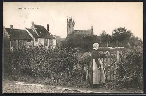 AK Sluis, Ortspartie mit Frau
