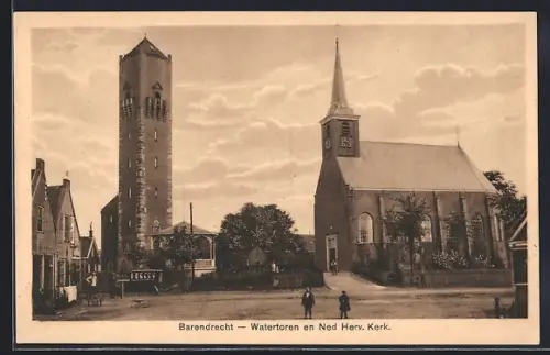 AK Barendrecht, Watertoren en Ned. Herv. Kerk