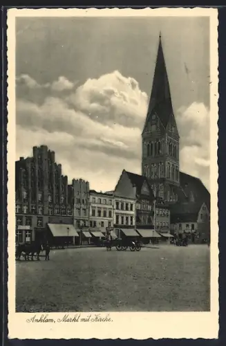 AK Anklam, Markt mit Kirche