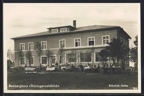 AK Gotha-Bräunlich, Boxberghaus Thüringerwaldblick mit Terrasse