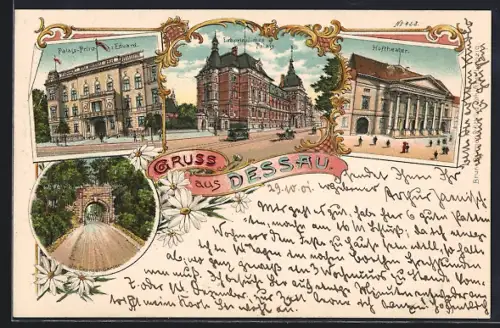 Lithographie Dessau, Palais Prinz Eduard, Hoftheater, Erbprinzliches Palais