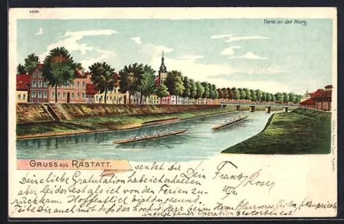 Lithographie Rastatt, Partie an der Murg