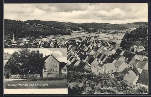 AK Sechshelden / Dillkreis, Gasthaus von Emil Held, Ortsansicht