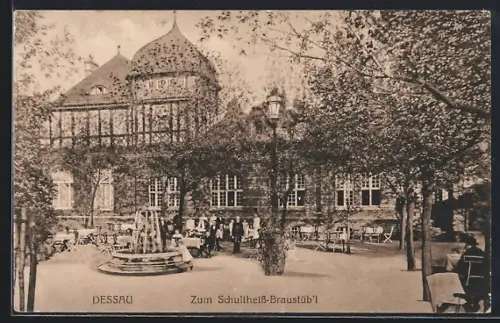 AK Dessau, Gasthof Zum Schultheiss-Braustübl mit Garten