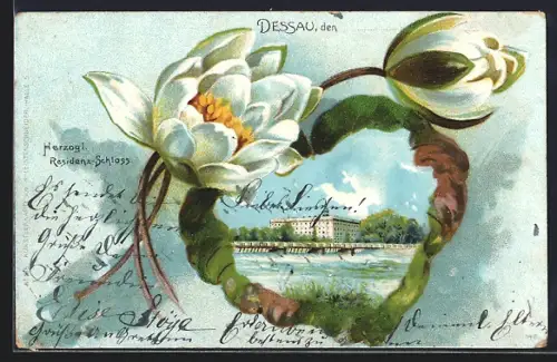 Lithographie Dessau, Herzogl. Residenz-Schloss, Blumen