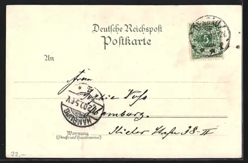 Passepartout-Lithographie Dessau, Ortspartie und Hufeisen