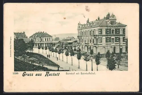 AK Rastatt, Bahnhof mit Bahnhofhotel