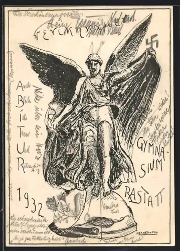 Künstler-AK Rastatt, Abitur am Gymnasium Rastatt 1932, Aufgemaltes 