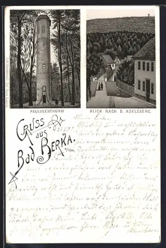 Lithographie Bad Berka, Blick nach dem Adelsberg, am Paulinenthurm