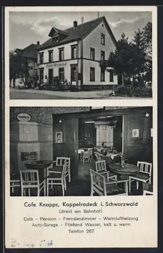 AK Kappelrodeck / Schwarzwald, Cafe Knapps direkt am Bahnhof, Innen- und Aussenansicht