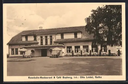 AK Gotha, Gasthaus Rennbahn-Restaurant & Cafe Boxberg v. O. Leidel