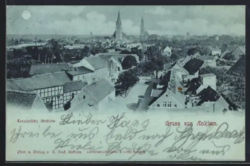 Mondschein-AK Anklam, Blick über die Westseite