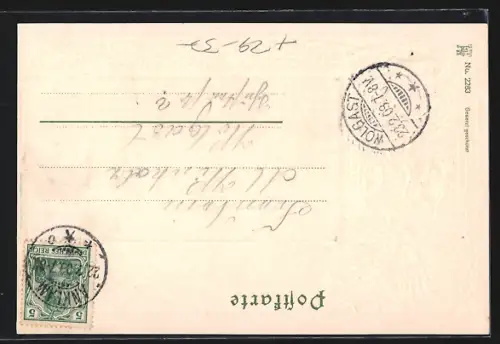 Passepartout-Lithographie Anklam, Marktplatz mit Wappen