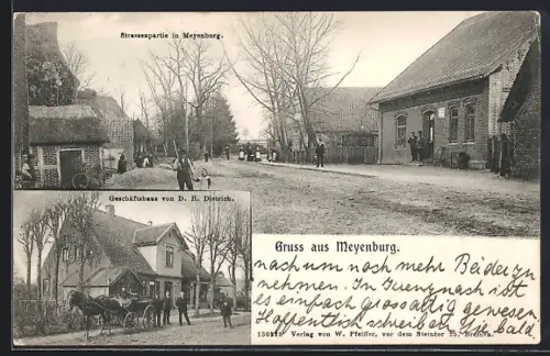 AK Meyenburg / Bremen, Geschäftshaus v. D. H. Dietrich, Strassenpartie