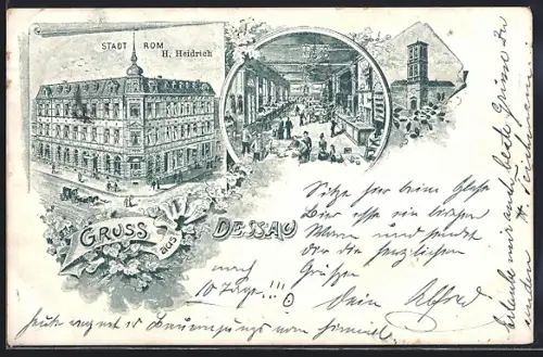 Lithographie Dessau, Hotel Stadt Rom v. H. Heidrich
