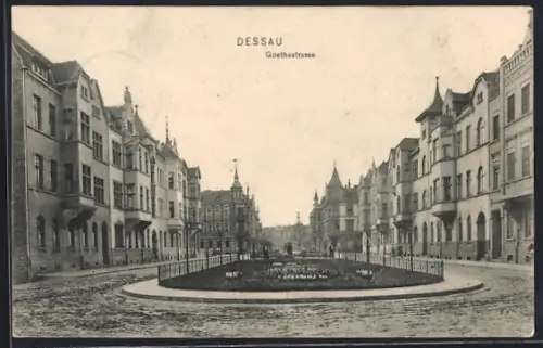 AK Dessau, Teilansicht mit Goethestrasse