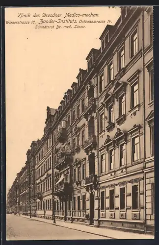 AK Dresden, Klinik des Medico-mechan. Zander-Instituts, Sanitätsrat Dr. med. Linow, Wienerstrasse 18, Ostbahnstrasse 14